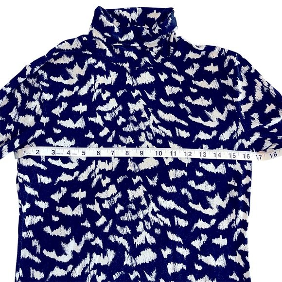 Boss Navy White Patterned Printed Knit Long Sleeved Stretch Turtleneck Corpcore - Picture 5 of 6
